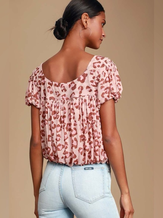 Free People Meg's Blouse Blush Pink Leopard Print Top , sz : medium - Picture 4 of 11